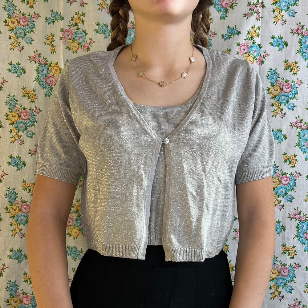 Silver Kevo lurex two layer sweater top size medium